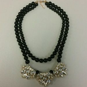 Black Beads, Crystal Statement Necklace