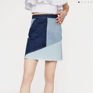 zara patchwork denim skirt