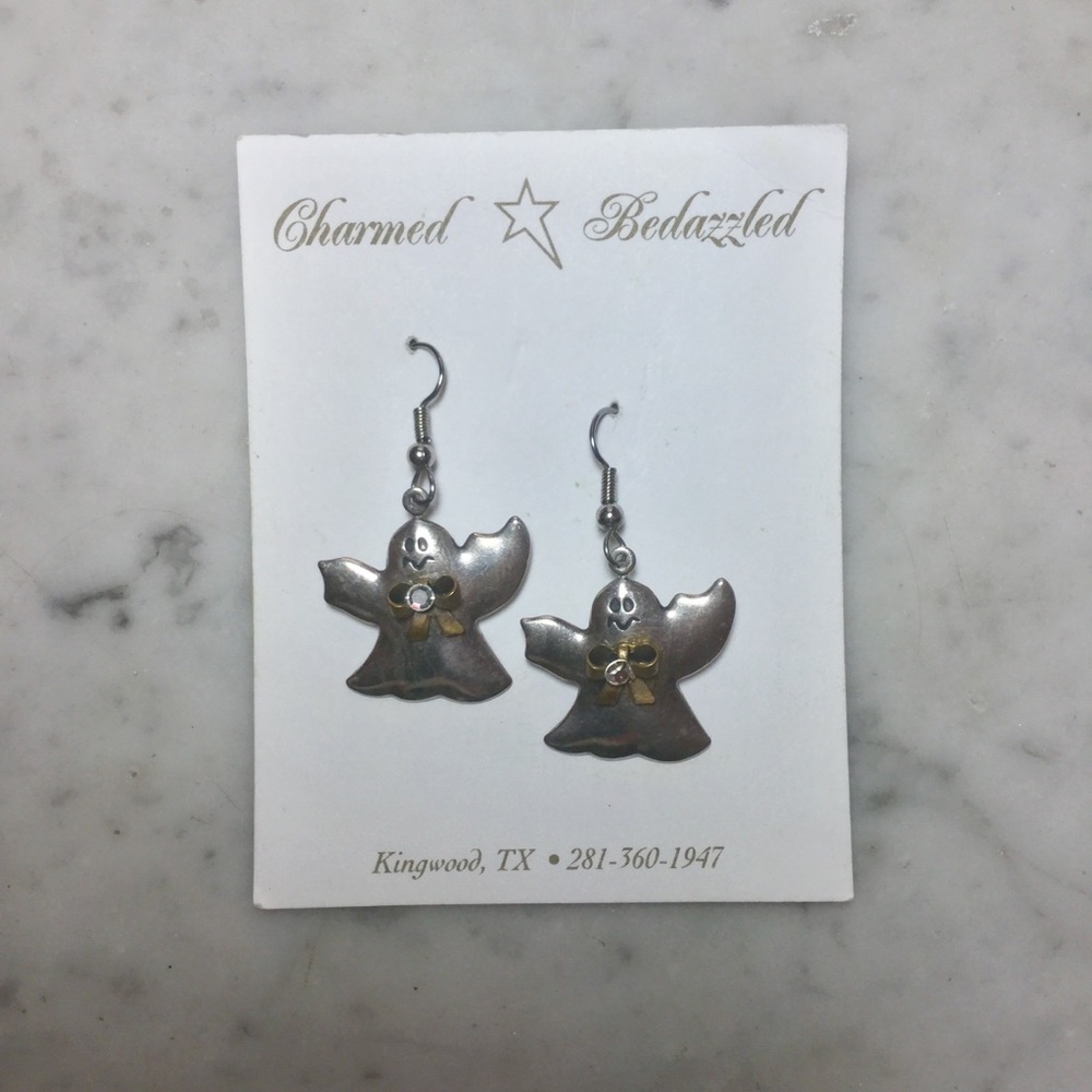 Hallmark Halloween Earrings Ghost Bow Vintage