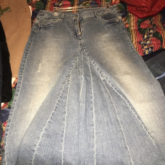 INC Denim Long Flare Skirt Size 8