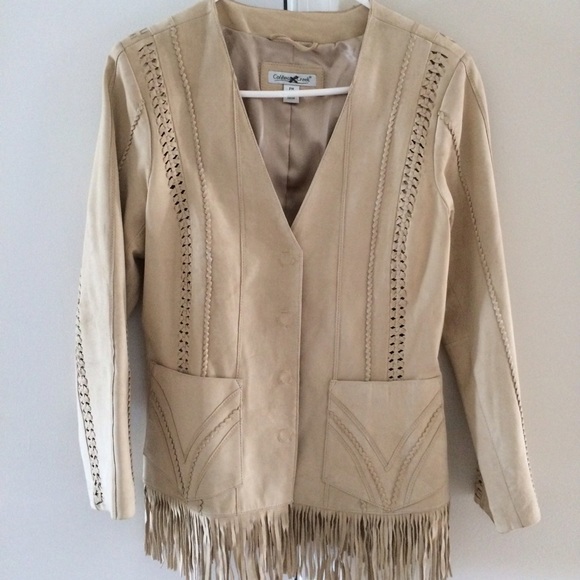 Coldwater Creek Beige fringe leather jacket