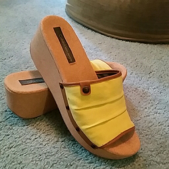 Calvin Klein Jeans yellow platform sandals