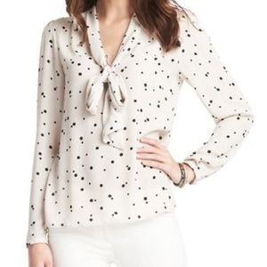 LOFT Off-white blouse with black dots and neck tie