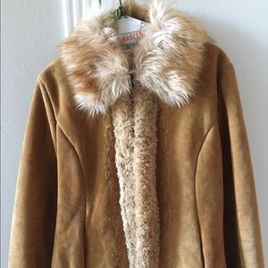 Guess suede coat with faux fur trim