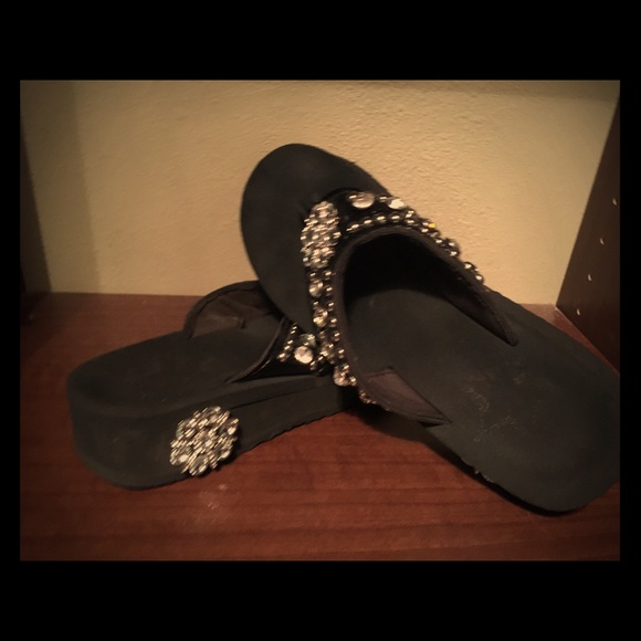 Bling wedge flip flops