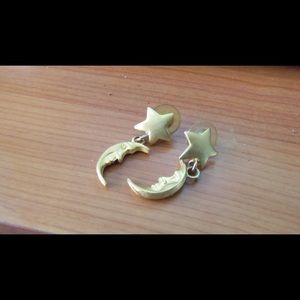 Gold Star and Moon Earrings