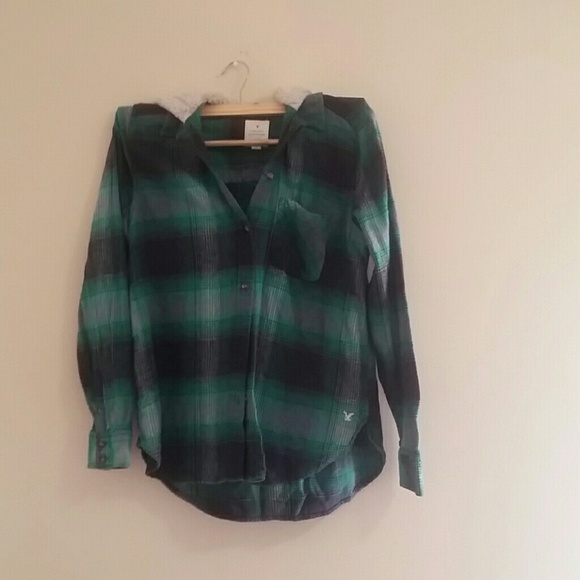 American Eagle Hooded Plaid Jacket