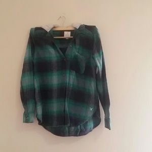American Eagle Hooded Plaid Jacket