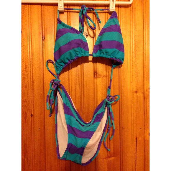 Blue and Purple Striped Bikini