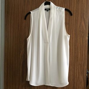 White Sleeveless Blouse with Split Neck Collar