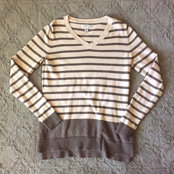 Grey Cream Striped Sweater