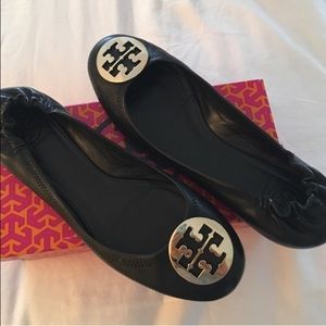 Tory Burch Reva Ballet, black with gold logo