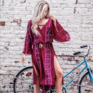Boho Bell Sleeve High Slit Dress