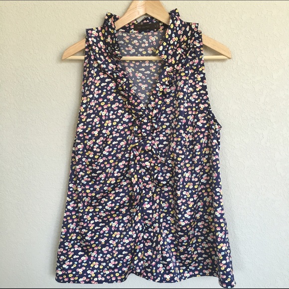 Sleeveless Floral Navy Blouse | The Limited
