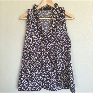 Sleeveless Floral Navy Blouse | The Limited