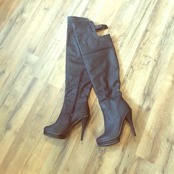 Black Faux Leather Over The Knee Boots