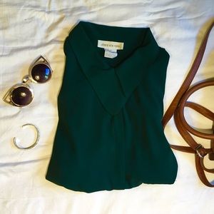 Classy Vintage Forest Green Button-Up Blouse