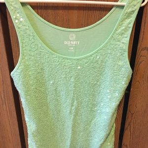 Light green/teal colored sequin tank top