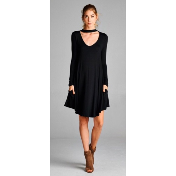 ❗️CLEARANCE❗️Black Choker Tunic Dress S M L - Picture 2 of 2