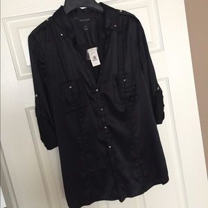 White House black market black silk blouse size 12