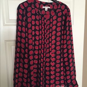 navy & red polka dot blouse size med
