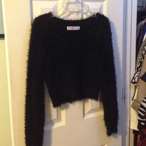 Black fuzzy crop sweater