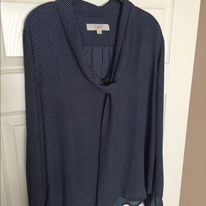 navy polka dot blouse size med