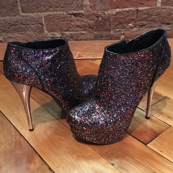 Glitter platform bootie heels