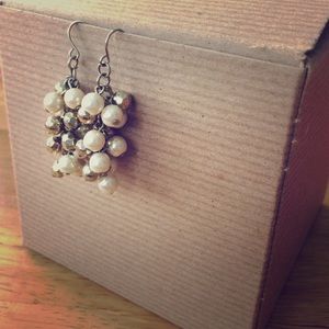 Goldtone & Pearl Cluster Drop Earrings
