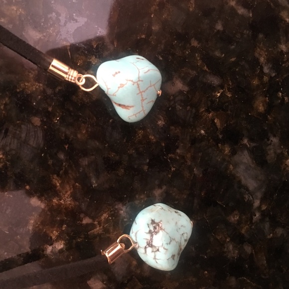 1 LEFT•Black Suede Wrap Choker w/Turquoise Stones• - Picture 4 of 4