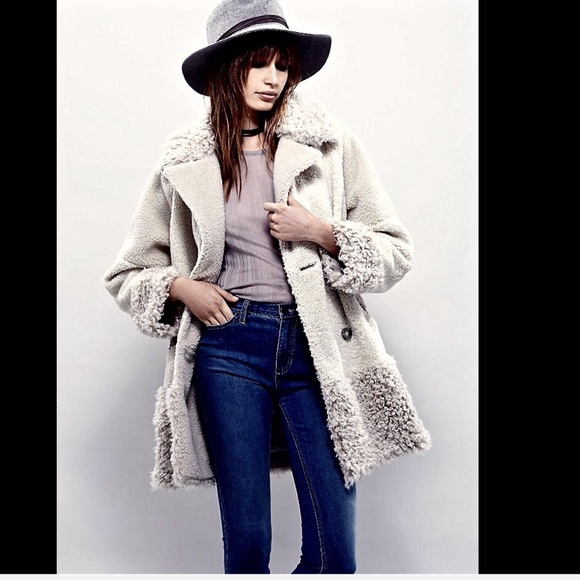 Free People ivory taupe tan tint  Faux Fur Coat M - Picture 4 of 4