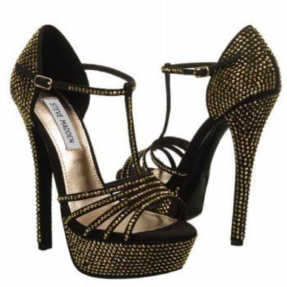 Steve Madden black & gold platform heels