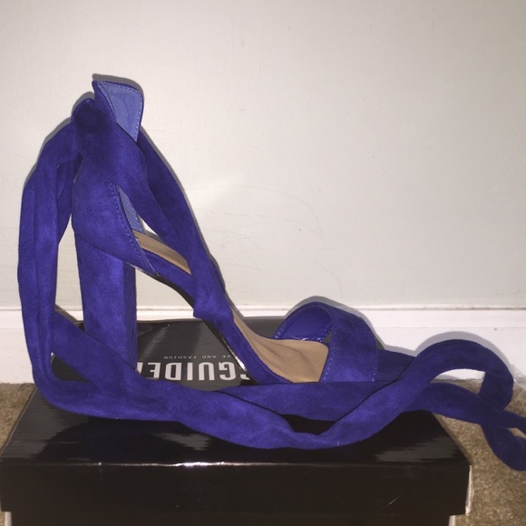 Cobalt blue suede lace up block heel, worn once
