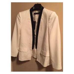 Collarless tuxedo inspired blazer