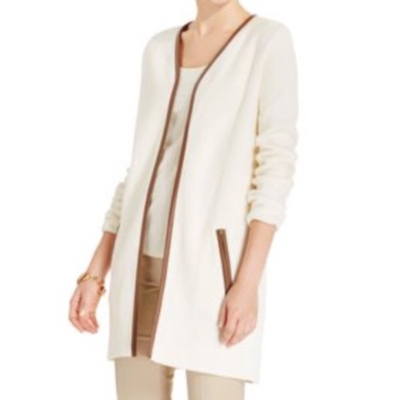 Charter Club Sweaters - Charter Club Petite P/P Faux Leather-Trim Cardigan