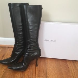 Jimmy Choo Black Kid Leather High Heel Knee Boots