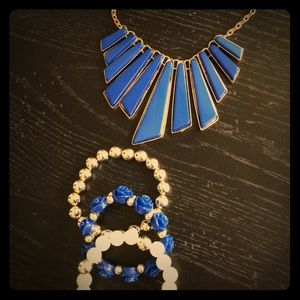Elegant Royal Blue Statement Necklace w bracelet