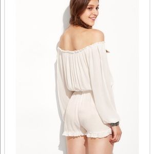 Off-The-Shoulder Ruffled Blouson Romper