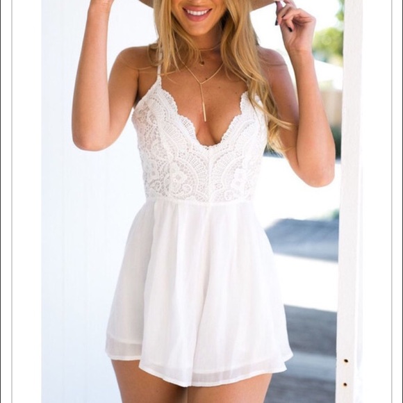 Backless Lace Overlay Romper