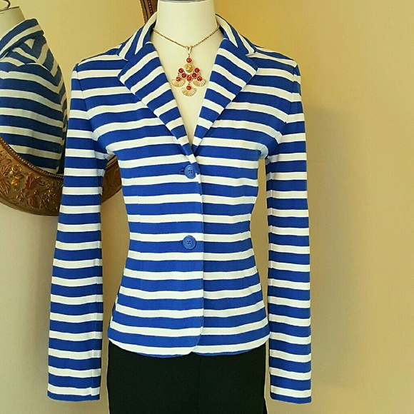 GAP XS BLUE & WHITE STRIPED COTTON BLAZER JACKET - Picture 1 of 3