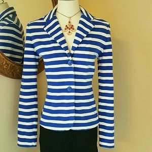 GAP XS BLUE & WHITE STRIPED COTTON BLAZER JACKET