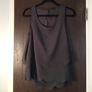 Scallop-hem Open Back Blouse
