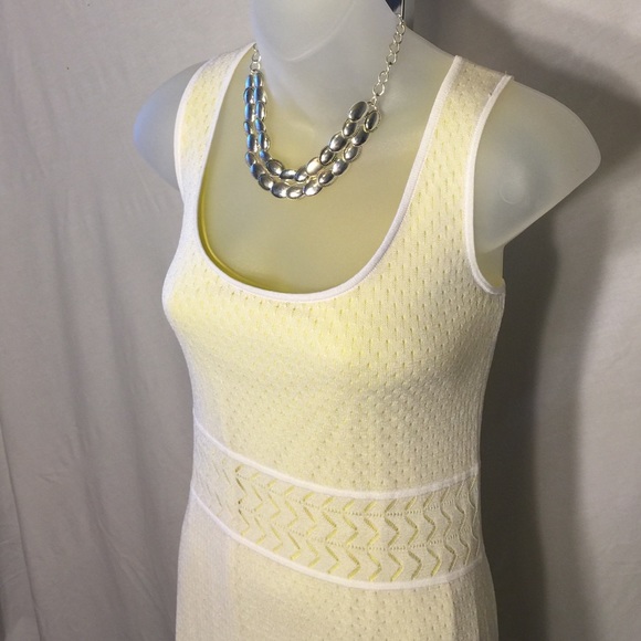 White crochet dress with yellow under slip