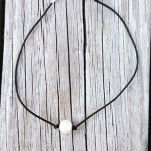 Original leather pearl choker necklace