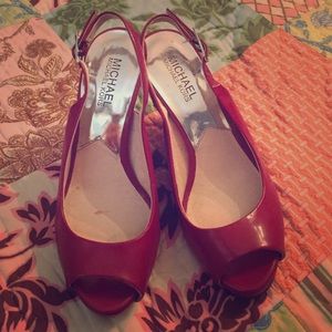 Michael Kors peep toe wedges in patent red size 6
