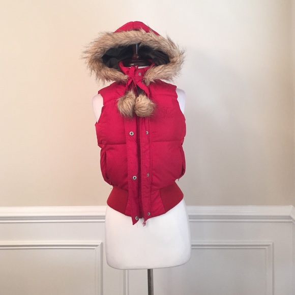 FUBU Red Vest with Faux Fur Hoodie
