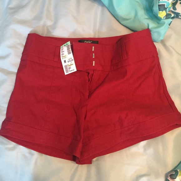 Red high waisted shorts