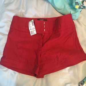 Red high waisted shorts