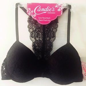 NWT candie's black lace racerback demi push-up bra
