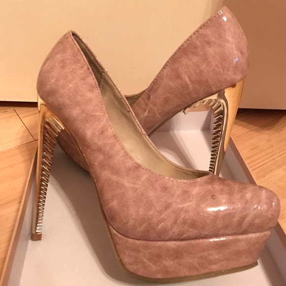 Liliana, Rose/ Gold, platform pointed heels.